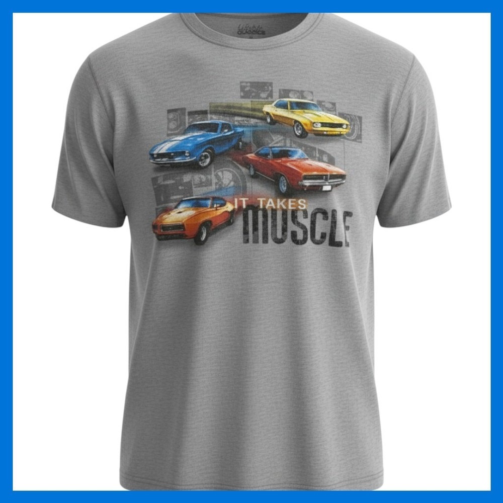Lifestyle Classics It Takes Muscle Car Graphic T-Shirt Heather Gray Mens Large